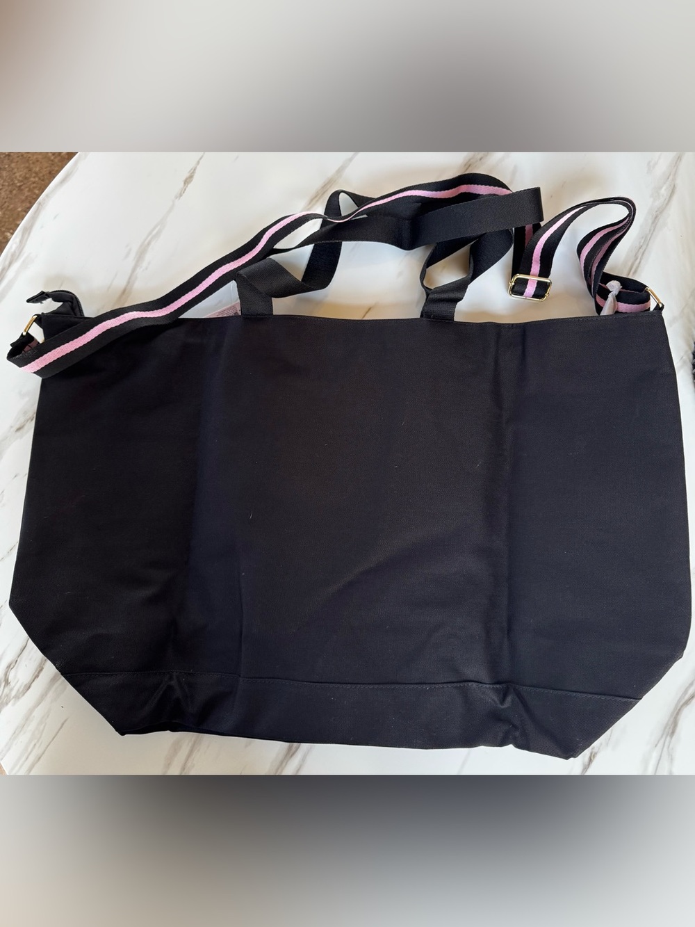Victoria's Secret Black Tote with Pink Center Stripe and LOVE Logo - Picture 2 of 10